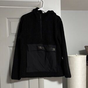 Black Fleece Pullover with Front Pocket